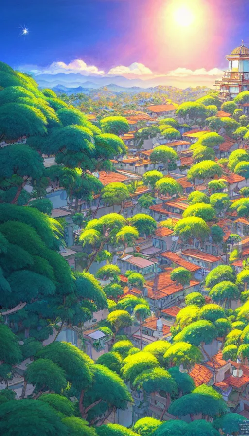 Image similar to a beautiful ultradetailed painting of santa barbara, studio ghibli sunlight, archdaily, wallpaper, highly detailed, trending on artstation.