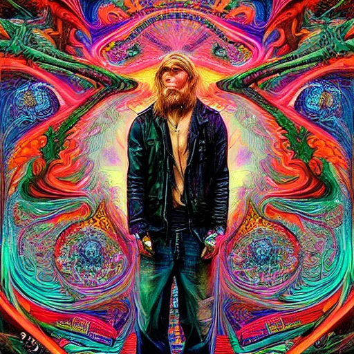 Image similar to portrait of charlie hunnam, hyper detailed masterpiece, neon floral pattern, jean giraud, digital art painting, darkwave goth aesthetic, psychedelic, artgerm, donato giancola and tom bagshaw