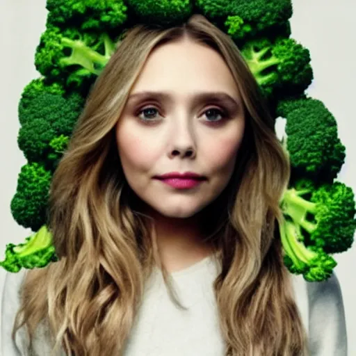 Prompt: elizabeth olsen with a [ [ head made of broccoli ] ]!!, trending on cgsociety, 4 k quality, intricate