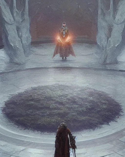 Prompt: a druid standing in a circle at the beginning of the world by ruan jia