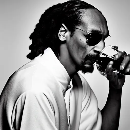 Image similar to a 90\'s photograph of snoop dog looking at the camera with a tense facial expression while drinking water