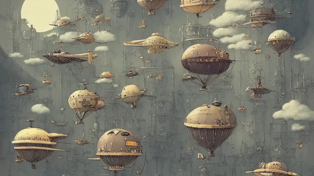 Prompt: illustrative art of various small steampunk airships flying around the city by Mattias Adolfsson, Downtown Battle Mountain in a studio ghibli aesthetic, Mountain by Craig Mullins, Rendered in Octane, cinematic, Highly Detailed