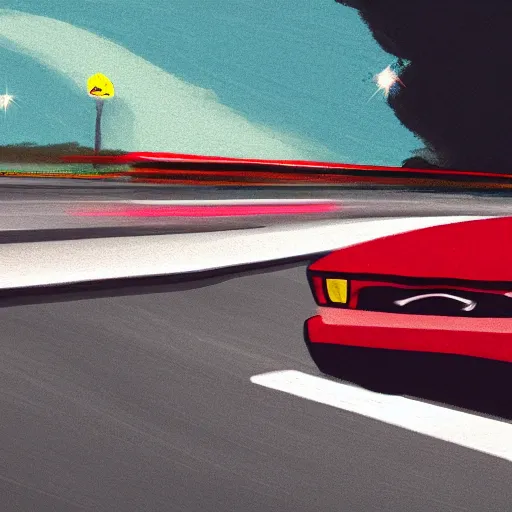 Image similar to An illustration of a red car rushing on the highway by matt griffin