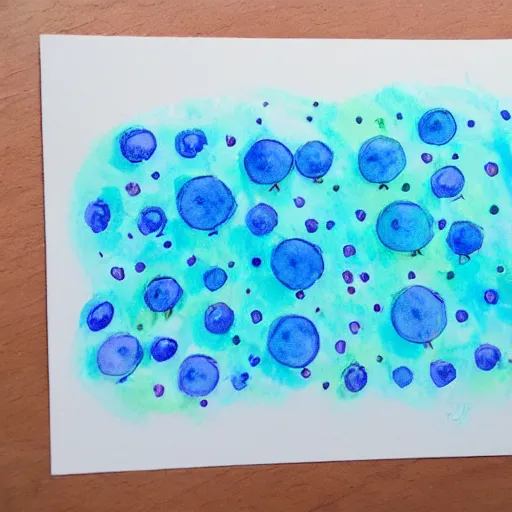 Prompt: highly intricate interlocking tiny aqua blue blobs, watercolor pen drawing