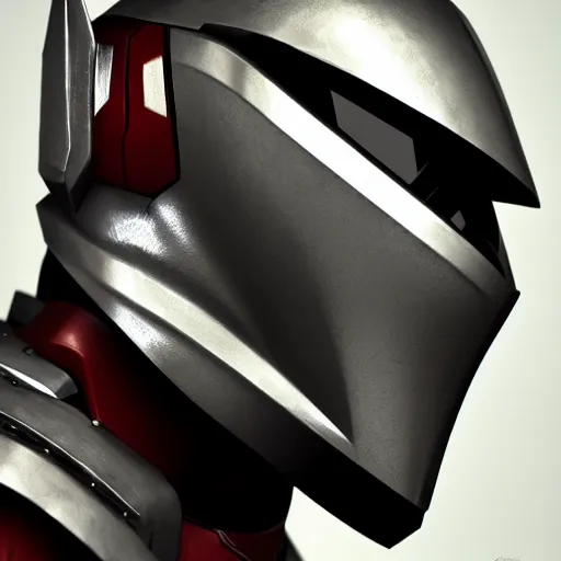 Prompt: A knight in gunmetal grey mecha armor with red trim, bust portrait, art by Eugenia firs ArtStation, Octane render, intricate detail, smooth, sharp focus,