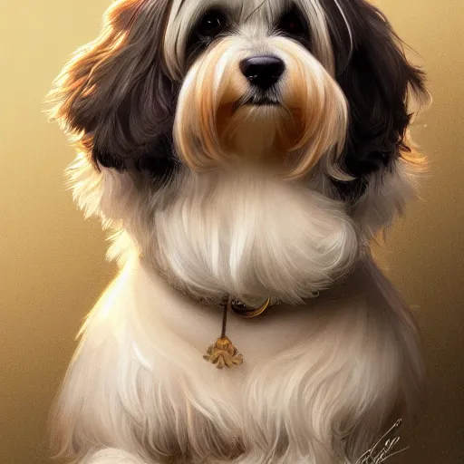 Image similar to beautiful detailed picture of a havanese dog, radiant light, art nouveau, intricate, elegant, highly detailed, my rendition, digital painting, artstation, concept art, smooth, sharp focus, illustration, art by artgerm and greg rutkowski and alphonse mucha