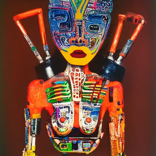 Image similar to A Mayan cyborg, portrait, by Nam June Paik, Man Ray, Annie Liebovitz