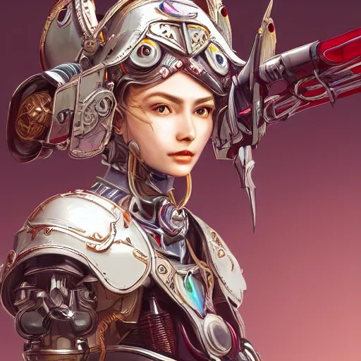 Image similar to studio portrait of lawful good colorful female holy mecha paladin absurdly beautiful, elegant, young sensual graceful woman, ultrafine hyperrealistic detailed face illustration by kim jung gi, irakli nadar, intricate linework, sharp focus, bright colors, matte, octopath traveler, final fantasy, unreal engine highly rendered, global illumination, radiant light, intricate environment