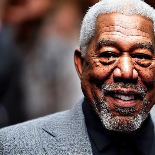 Image similar to a candid portrait photograph of Kanye West starring as Old man Morgan Freeman, in the style of Chi Mondu, shallow depth of field, 40mm lens