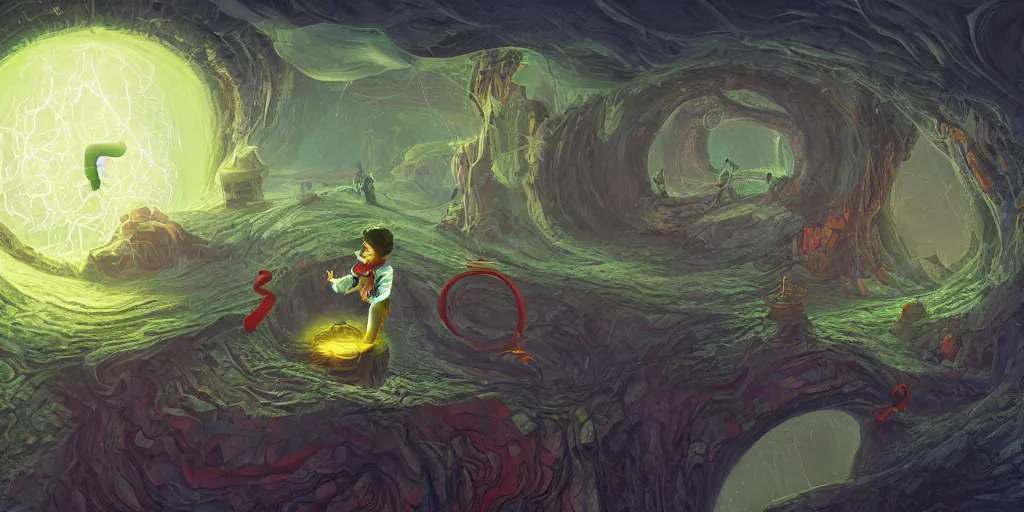 Prompt: Dr suess, Dr strange, a portal into the abyss, beautiful atmosphere, masterpiece digital painting by Gediminas Pranckevicius, Alex Gray, 4k wallpaper