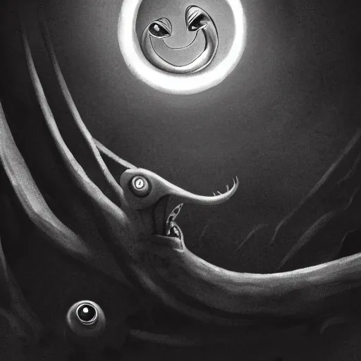 Prompt: eldritch worm swallowing the sun, noir, terror, 4 k, digital art