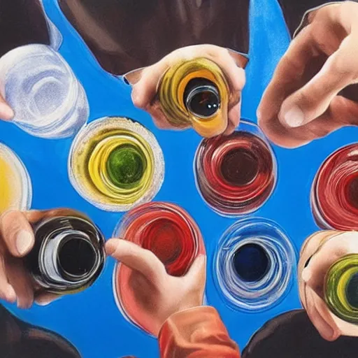 Image similar to Hyper realistic paint of people drinking beer