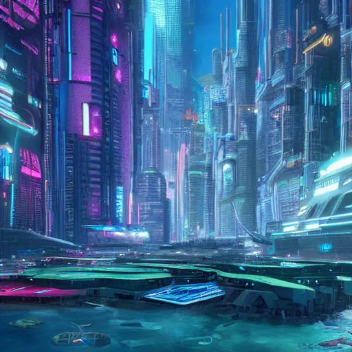 Prompt: Cyberpunk Atlantis