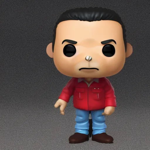 Image similar to 3 d render of funko pop figurine of hugo chavez. realistic. photo. photorealistic. detailed. high quality. high resolution. lossless quality. lossless. 8 k. hdr. 4 k. 8 k resolution. 1 6 k resolution
