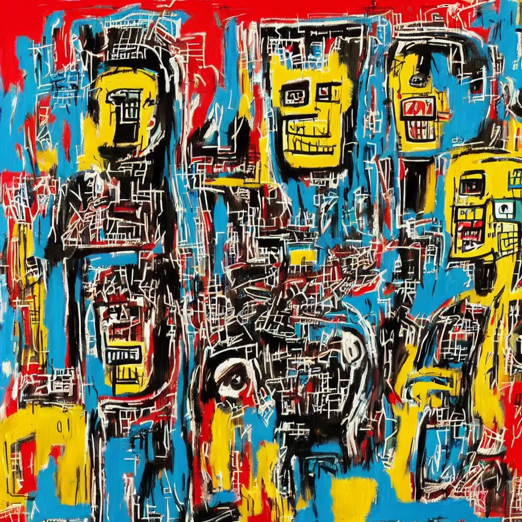 Image similar to robots in the style of jean - michel basquiat