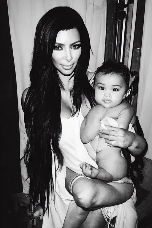 Image similar to kim kardashian as the madonna with child, trending on instagram
