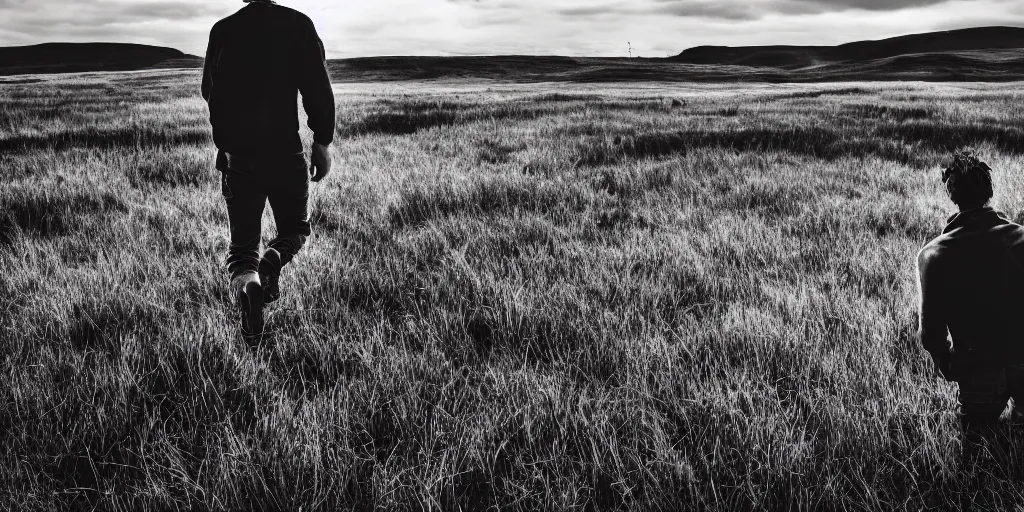 Prompt: motion blur photography, man in a scottish field, burred, 4k, 8K, photorealistic, soft light, cinematic lighting, sharp