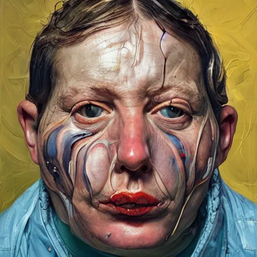 Image similar to high quality high detail painting by lucian freud and jenny saville, hd, hysteric face, turquoise