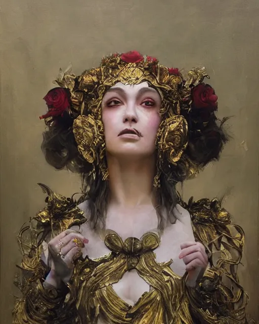 Image similar to holy goddess of circus and performance arts, golden accents by ruan jia