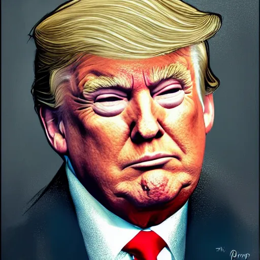 Image similar to donald trump wearing hood, ( eos 5 ds r, iso 1 0 0, f / 8, 1 / 1 2 5, 8 4 mm, postprocessed, crisp face, facial features ), art by greg rutkowski