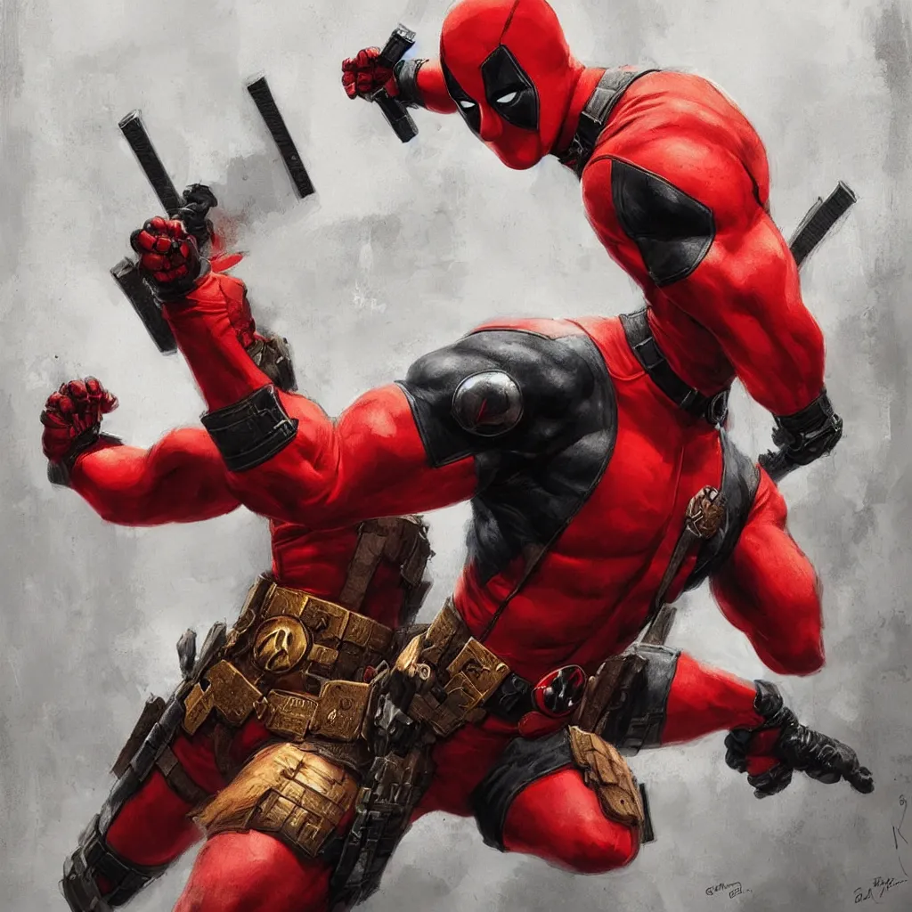 Image similar to a chicken like deadpool, super power, overdetailed art, by greg rutkowski, magic