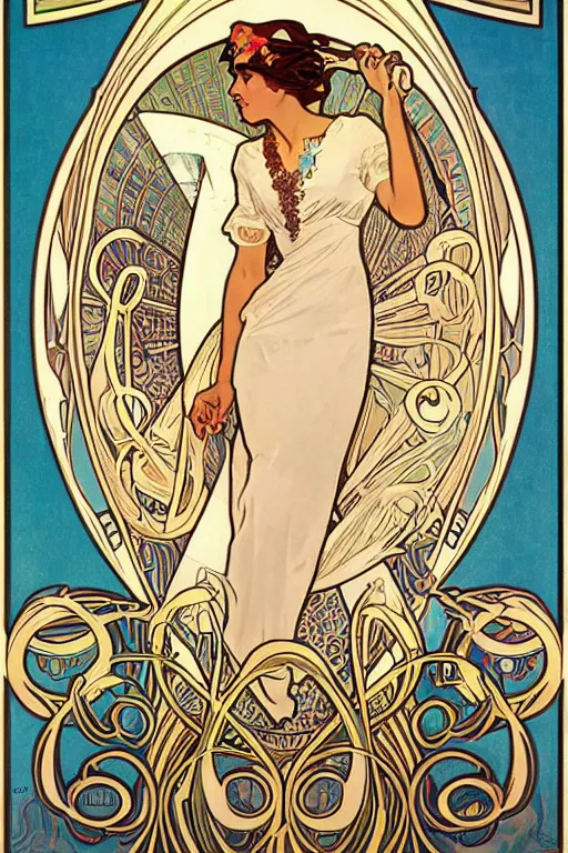 Image similar to Alexandria Ocasio-Cortez art nouveau Alphonse Mucha