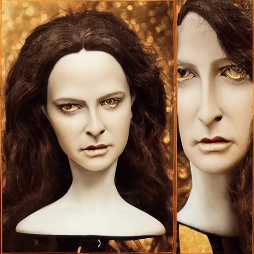Prompt: photo taken of an epic intricate, ultra detailed, super realistic bust of a young majestic gracious regal beautiful aristocratic female vampire stop motion puppet created by weta workshop, menacing, some zoomed in shots, photorealistic, sharp focus, white wall, extremely cold blueish colour temperature, 3 5 mm, f 1. 4, golden ratio