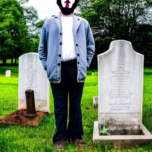 Prompt: a man in a cemetery, in the style of neckface