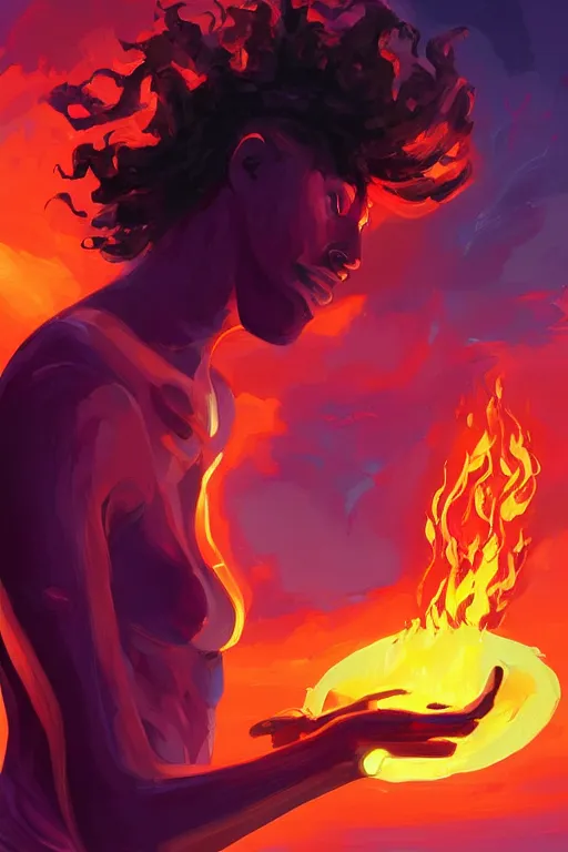 Prompt: prometheus giving the divine gift of fire to a black woman programming a computer, digital painting bioluminance alena aenami artworks in 4 k design by lois van baarle by sung choi by john kirby artgerm style pascal blanche and magali villeneuve mage fighter assassin