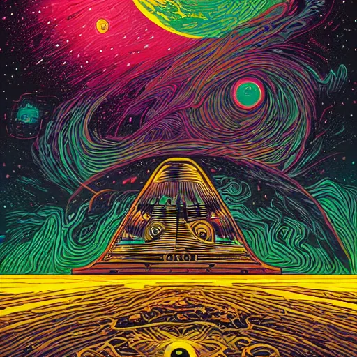 Prompt: Liminal space in outer space by Dan Mumford