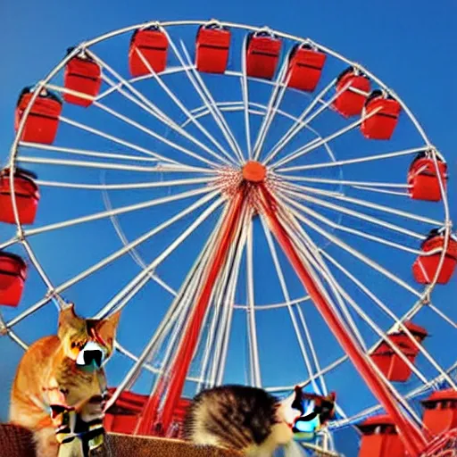 Image similar to !!! cat!!!, ( ferris wheel ), feline, sitting, riding, award winning photo