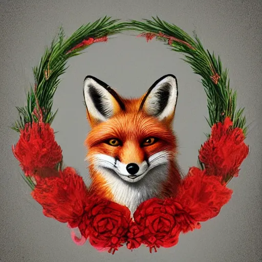Prompt: red fox wearing a tiara wreath, fantasy art, trending on artstation