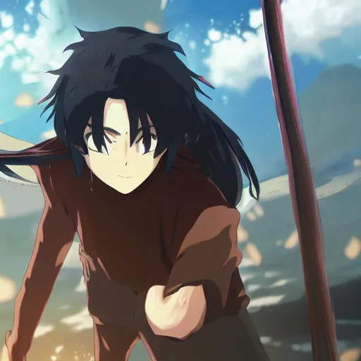 Image similar to Demon Slayer in Makoto Shinkai style, art work, trending, high quality