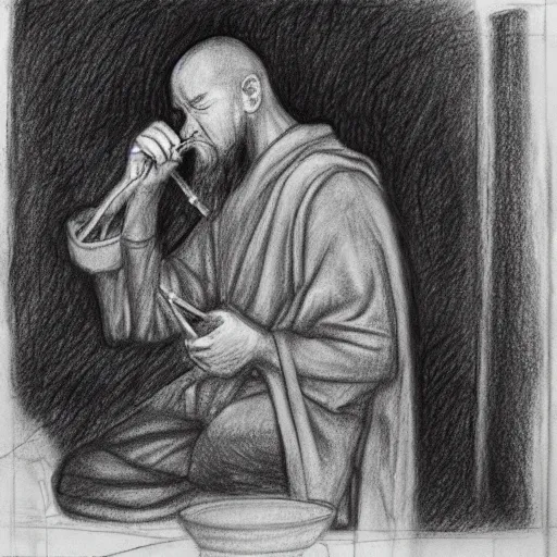 Image similar to pencil sketch of a monk drinking mead