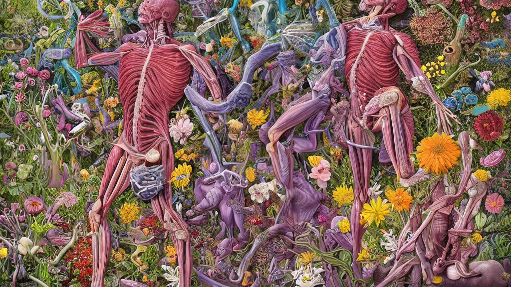 Image similar to highly detailed illustration of a human anatomy body exploded by all the known species of flowers by juan gatti, by moebius!, by oliver vernon, by joseph moncada, by damon soule, by manabu ikeda, by kyle hotz, by dan mumford, by kilian eng