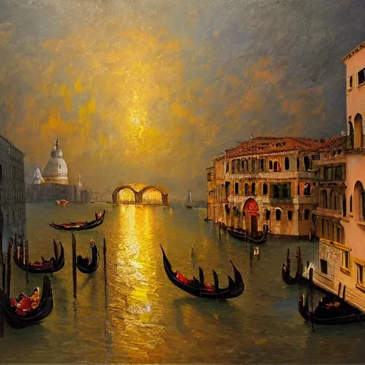 Image similar to an oil painting of couple kissing, in a background fireworks in venice