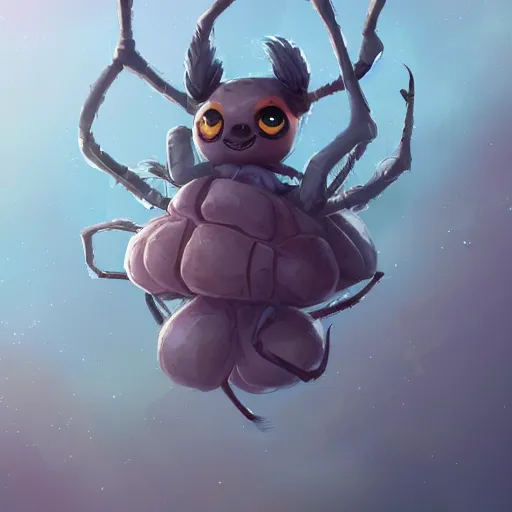 Image similar to a beautiful illustration of a cute and adorable spider dreaming. by marc poole and ross tran, artstation hd 4k