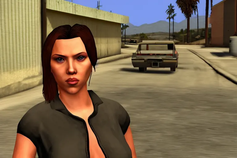 Prompt: Scarlett Johansson as a GTA San Andreas character, gameplay screenshot.