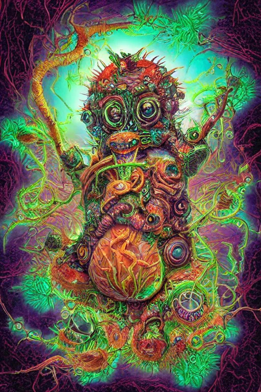 Image similar to creature sushi roots cactus elemental flush of force nature micro world fluo light deepdream a wild amazing steampunk baroque ancient alien creature, intricate detail, colorful digital painting radiating a glowing aura global illumination ray tracing