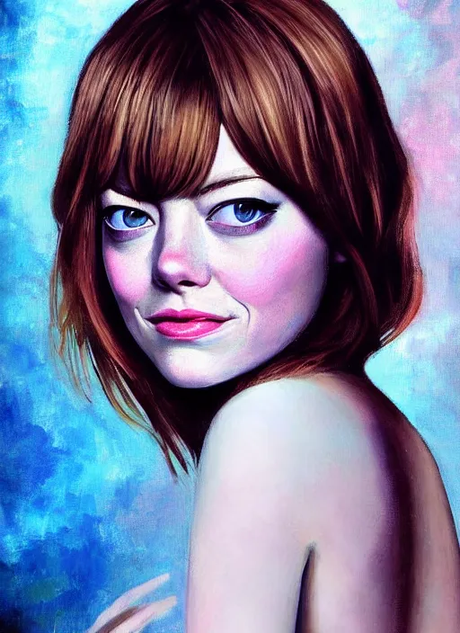 Prompt: amazingly pretty painting depiction of Emma Stone in 2012 as a young goddess staring seductively at you. ultra detailed painting at 16K resolution and amazingly epic visuals. epically beautiful image. amazing effect, image looks gorgeously crisp as far as it's visual fidelity goes, absolutely outstanding. vivid clarity. ultra. iridescent. mind-breaking. mega-beautiful pencil shadowing. beautiful face. Ultra High Definition. godly shading. amazingly crisp sharpness. photorealistic film cel processed twice..