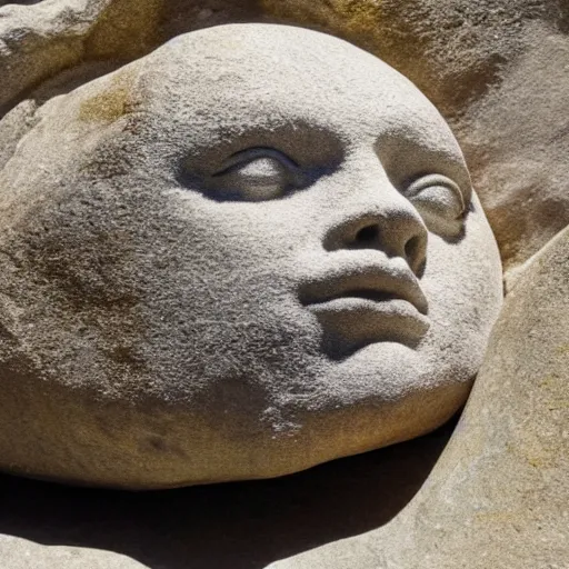 Image similar to big rock solid stone with the emerging face of emma stone buried inside the stone rock