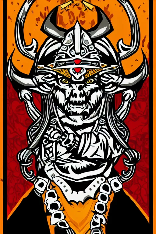 Image similar to A portrait of a bull as evil warlord general on skull throne, sticker, Anthropomorphized, portrait, highly detailed, colorful, illustration, smooth and clean vector curves, no jagged lines, vector art, smooth