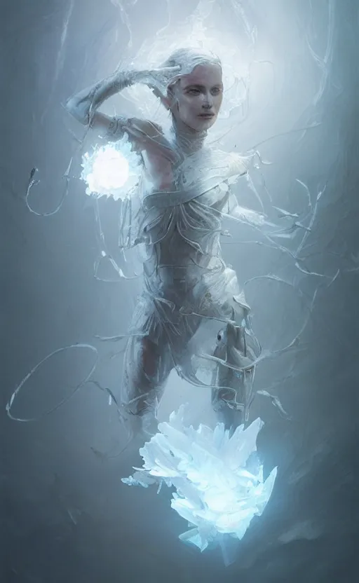 Prompt: small crystal with white pulsing light, front energy game card, drark, marvel comics, dark, intricate, highly detailed, smooth, artstation, digital illustration by ruan jia and mandy jurgens and artgerm and wayne barlowe and greg rutkowski and zdislav beksinski