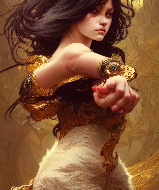 Image similar to A very angry cat, fantasy, intricate, elegant, highly detailed, digital painting, artstation, concept art, smooth, sharp focus, illustration, art by artgerm and greg rutkowski and alphonse mucha