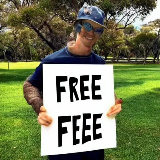 Image similar to < photo hd legible > a kangaroo holding a sign that says'free ross'< / photo >