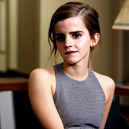 Prompt: emma watson giving the camera a Jim halpert look from the TV show The Office