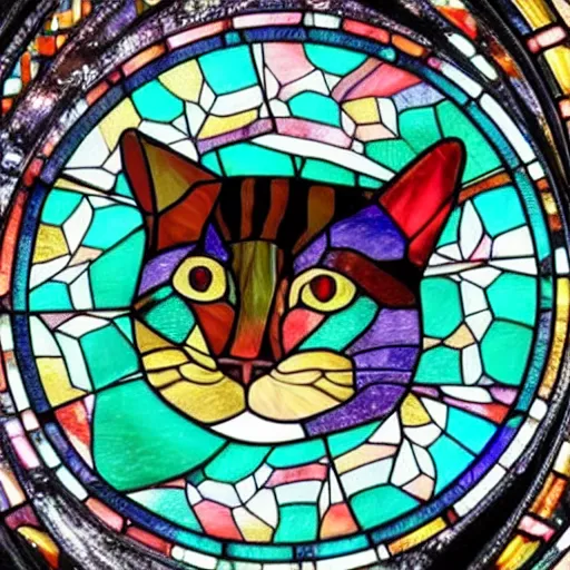 Prompt: photo of a cat made out of stained glass