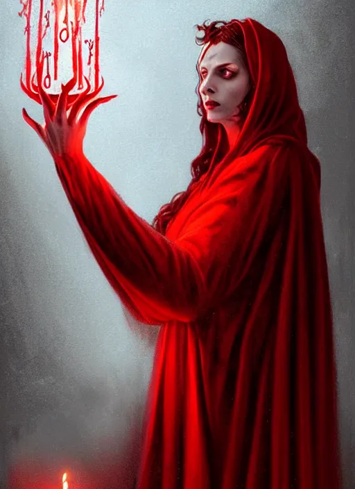 Prompt: portrait of the goddess of blood, long cloak made of blood, profane glowing rune, bloody runes, demonic portal behind, intricate, elegant, soft red candle light, highly detailed, digital painting, artstation, concept art, smooth, sharp focus, illustration, art by wlop, mars ravelo and greg rutkowski