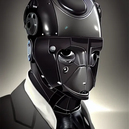 Image similar to a portrait of noir robot detective, mechanichal face, hard surface, realistic