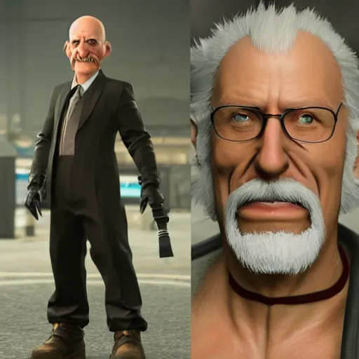 Image similar to the incredible dr. pol in final fantasy vii remake, bald with white mustache, character render, full body shot, highly detailed, in game render